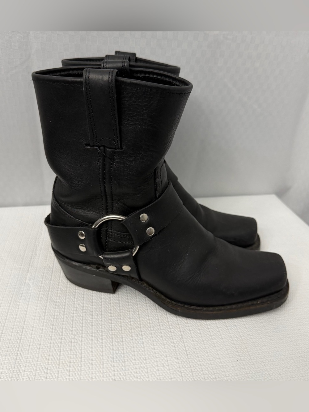 Frye Harness 8R Boots Women’s 6 M Pull On Square Toe Moto Black Leather